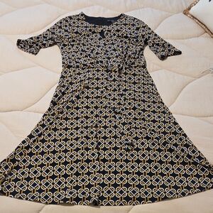 Maggy London Black and Gold Geometric Dress